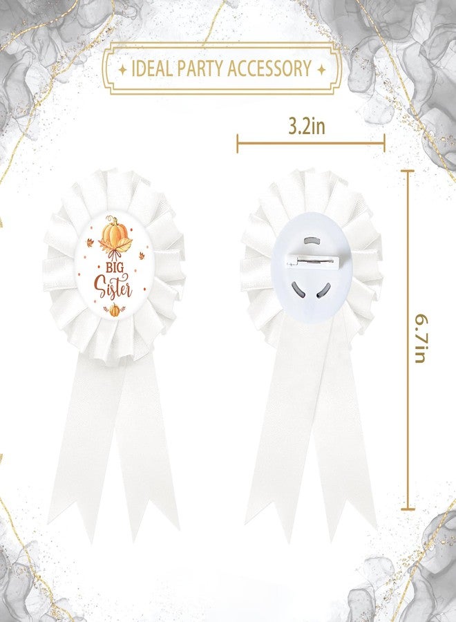 SUPERLUBY Pumpkin Big Sister Tinplate Badge Pin, Pumpkin Sister to Be Pin, Pumpkin Happy Birthday Button for Girl, White Rosette Birthday Girl Award Ribbon, Fall Themed Baby Shower Party Favors - Image 2